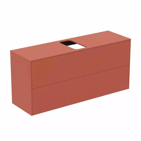 Mobilier Baie - Dulap baza suspendat Ideal Standard Atelier Conca 2 sertare si blat cu decupaj central 120 cm rosu - oranj mat