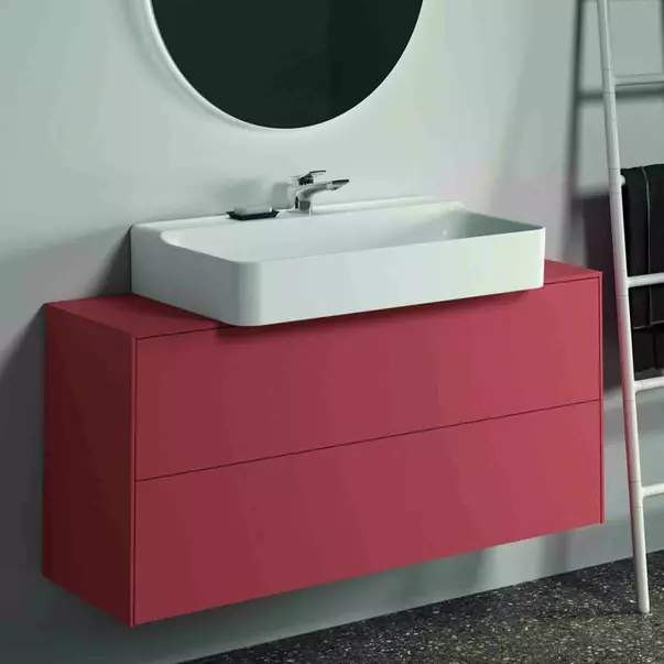 Dulap baza suspendat Ideal Standard Atelier Conca 2 sertare si blat cu decupaj central 120 cm rosu - oranj mat [2]