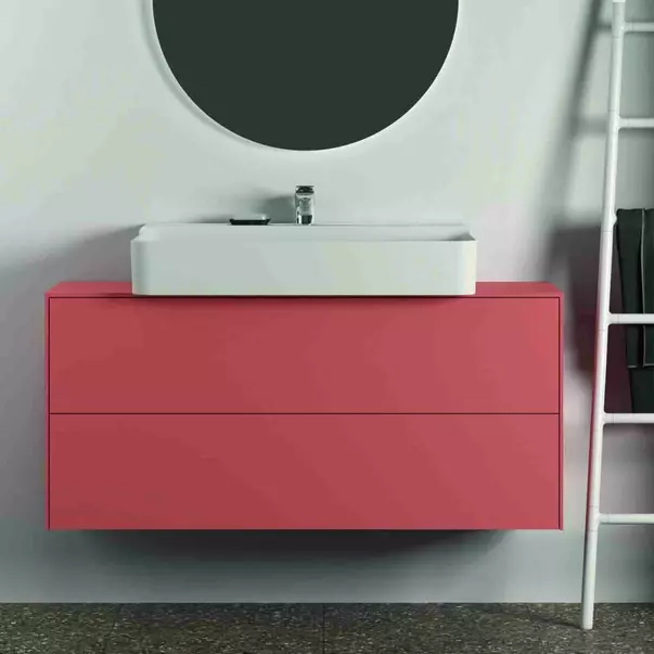 Dulap baza suspendat Ideal Standard Atelier Conca 2 sertare si blat cu decupaj central 120 cm rosu - oranj mat [3]
