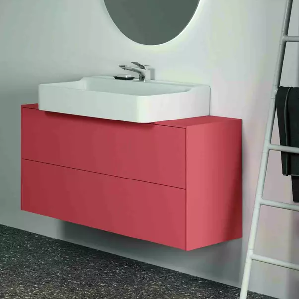 Dulap baza suspendat Ideal Standard Atelier Conca 2 sertare si blat cu decupaj central 120 cm rosu - oranj mat [4]