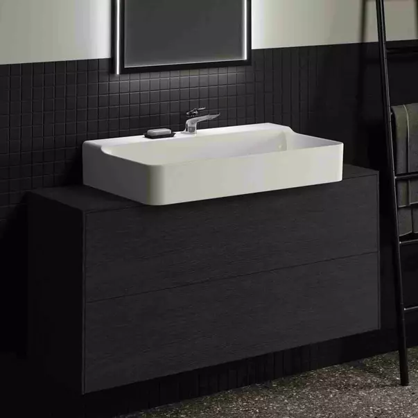 Mobilier Baie - Dulap baza suspendat Ideal Standard Atelier Conca 2 sertare si blat cu decupaj central 120 cm finisaj stejar inchis