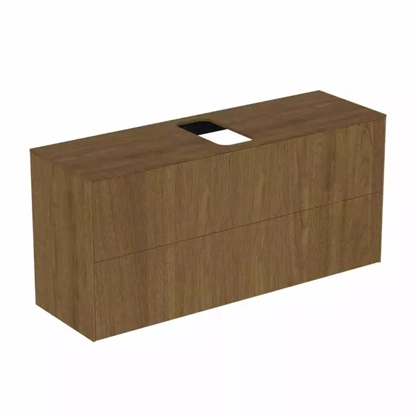 Mobilier Baie - Dulap baza suspendat Ideal Standard Atelier Conca 2 sertare si blat cu decupaj central 120 cm finisaj nuc inchis