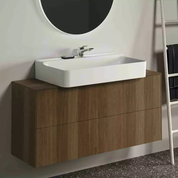 Dulap baza suspendat Ideal Standard Atelier Conca 2 sertare si blat cu decupaj central 120 cm finisaj nuc inchis [2]