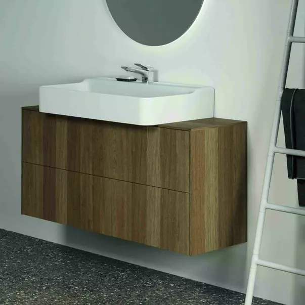 Dulap baza suspendat Ideal Standard Atelier Conca 2 sertare si blat cu decupaj central 120 cm finisaj nuc inchis [4]