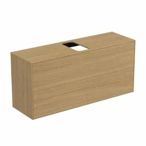 Mobilier Baie - Dulap baza suspendat Ideal Standard Atelier Conca 2 sertare si blat cu decupaj central 120 cm finisaj stejar deschis