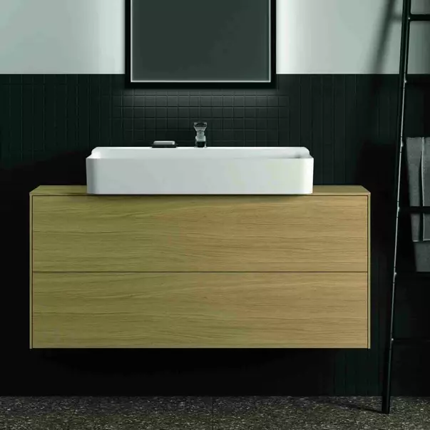 Dulap baza suspendat Ideal Standard Atelier Conca 2 sertare si blat cu decupaj central 120 cm finisaj stejar deschis [3]