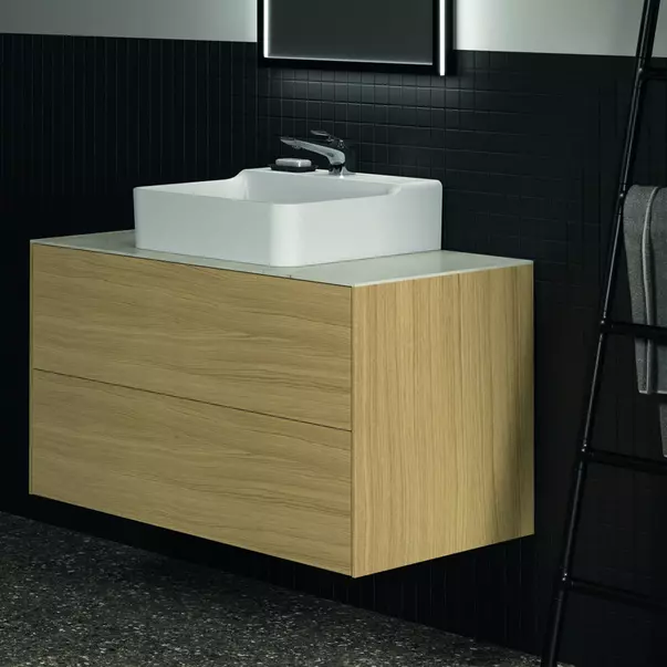 Blat ceramic pentru lavoar Ideal Standard Atelier Conca 100 cm finisaj alb marmura [4]