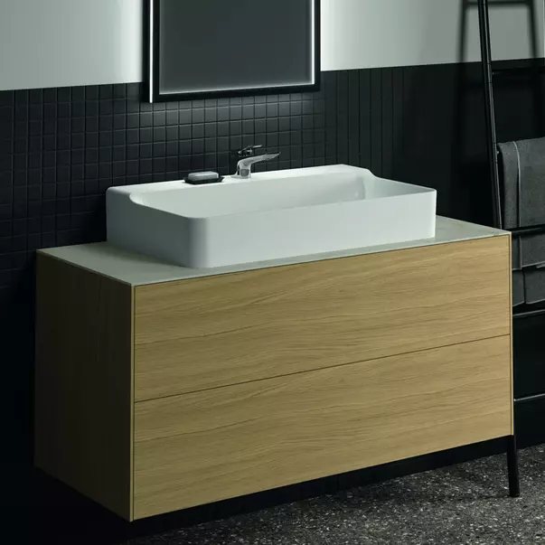 Blat ceramic pentru lavoar Ideal Standard Atelier Conca 120 cm finisaj alb marmura [3]