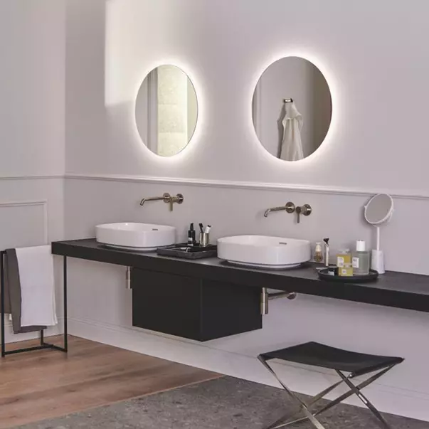  Dulapuri baie - Blat pentru lavoar Ideal Standard Atelier Conca fara decupaj finisaj stejar inchis 200 cm