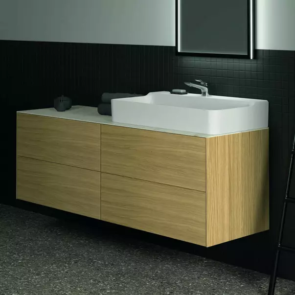Blat ceramic pentru lavoar Ideal Standard Atelier Conca 160 cm finisaj alb marmura [3]