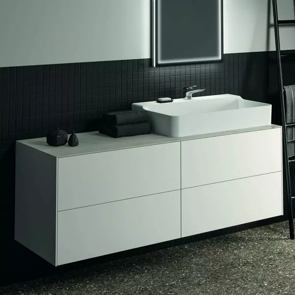 Blat ceramic pentru lavoar Ideal Standard Atelier Conca 160 cm finisaj alb marmura [6]