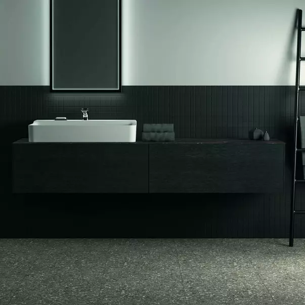 Blat ceramic pentru lavoar Ideal Standard Atelier Conca 200 cm finisaj negru marmura [4]