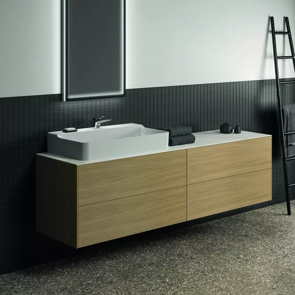Blat ceramic pentru lavoar Ideal Standard Atelier Conca 200 cm finisaj alb marmura [2]