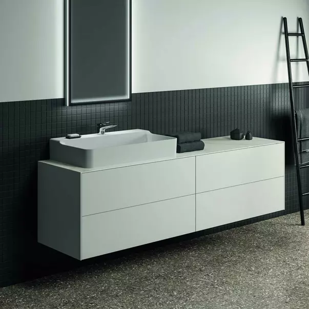 Blat ceramic pentru lavoar Ideal Standard Atelier Conca 200 cm finisaj alb marmura [5]
