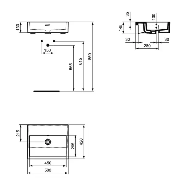 Lavoar semiincastrat Ideal Standard Atelier Extra 50 cm alb lucios [9]