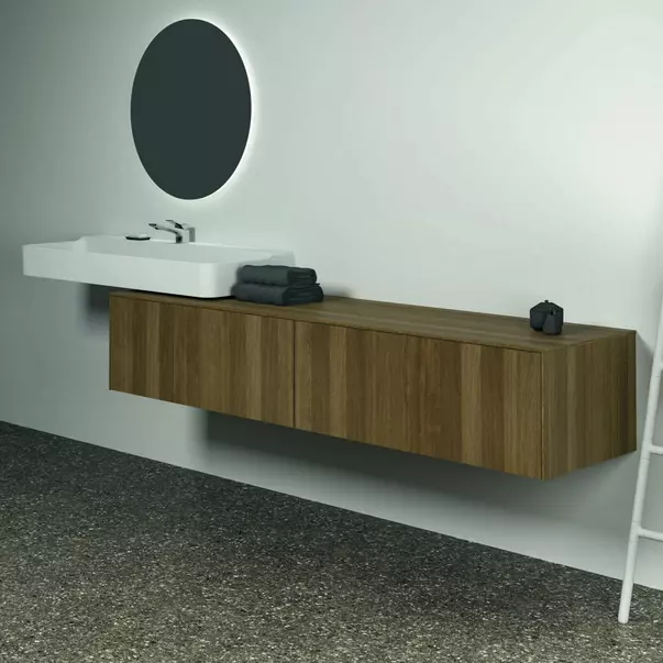 Dulap baza suspendat Ideal Standard Atelier Conca finisaj nuc inchis 2 sertare cu blat 200 cm [5]