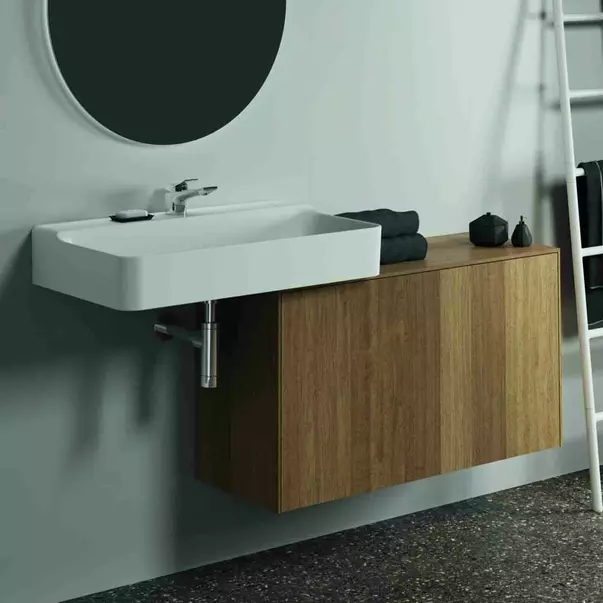 Mobilier Baie - Dulap baza suspendat Ideal Standard Atelier Conca 1 sertar cu blat 100 cm finisaj nuc inchis