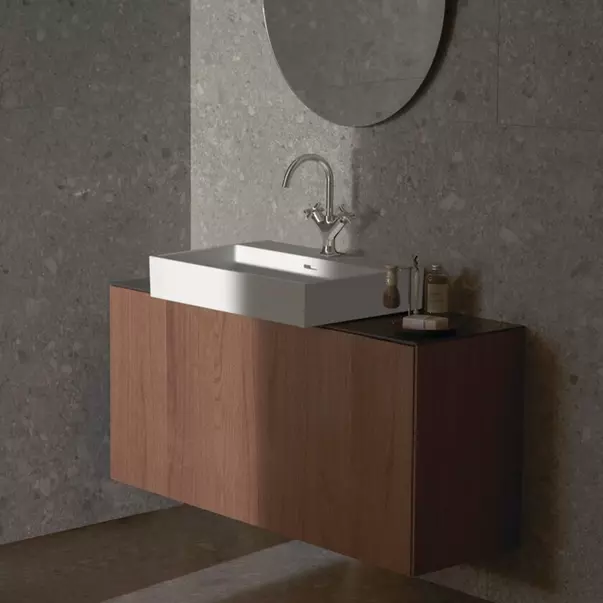 Mobilier Baie - Dulap baza suspendat Ideal Standard Atelier Conca 1 sertar cu blat 120 cm finisaj nuc inchis
