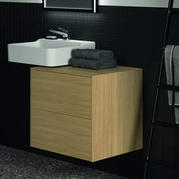 Dulap baza suspendat Ideal Standard Atelier Conca finisaj stejar deschis 2 sertare cu blat 60 cm [4]