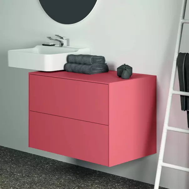 Dulap baza suspendat Ideal Standard Atelier Conca rosu - oranj mat 2 sertare cu blat 80 cm [3]