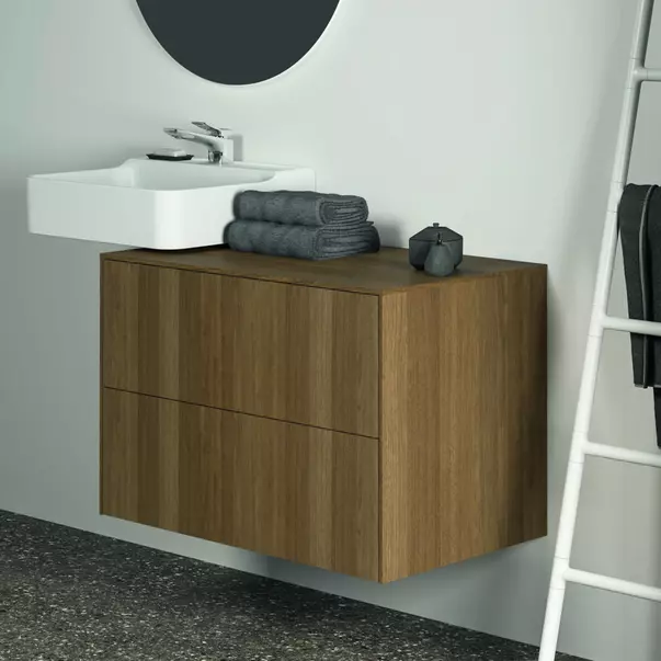 Dulap baza suspendat Ideal Standard Atelier Conca finisaj nuc inchis 2 sertare cu blat 80 cm [4]
