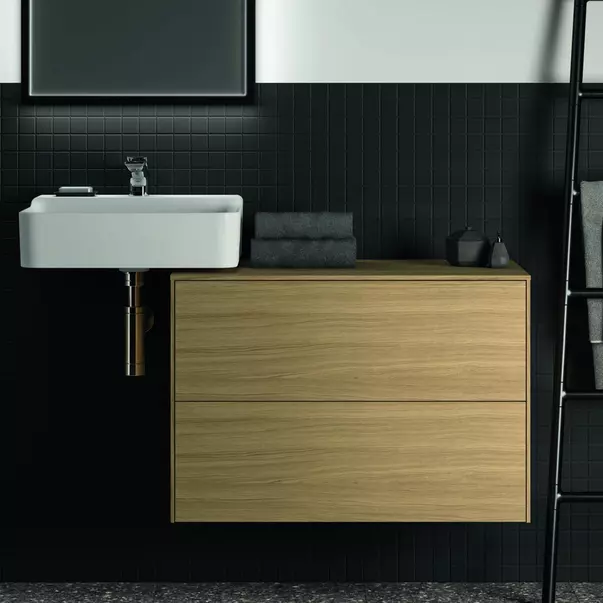  Dulapuri baie - Dulap baza suspendat Ideal Standard Atelier Conca finisaj stejar deschis 2 sertare cu blat 80 cm
