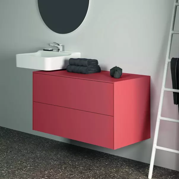 Dulap baza suspendat Ideal Standard Atelier Conca rosu - oranj mat 2 sertare cu blat 100 cm [5]