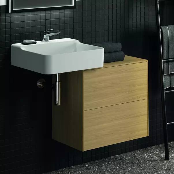 Mobilier Baie - Dulap baza suspendat Ideal Standard Atelier Conca 2 sertare cu blat 60 cm finisaj stejar deschis