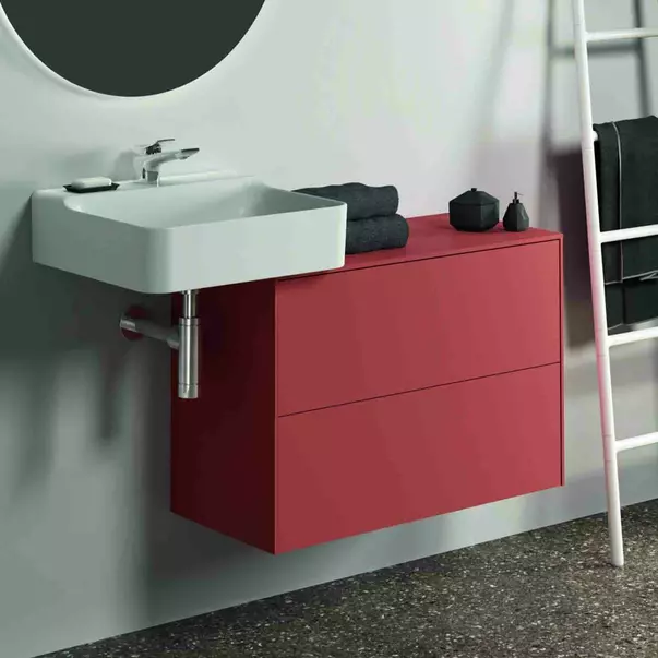 Mobilier Baie - Dulap baza suspendat Ideal Standard Atelier Conca 2 sertare cu blat 80 cm rosu - oranj mat