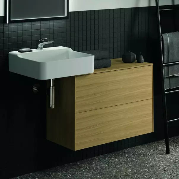 Mobilier Baie - Dulap baza suspendat Ideal Standard Atelier Conca 2 sertare cu blat 80 cm finisaj stejar deschis