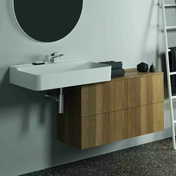 Dulap baza suspendat Ideal Standard Atelier Conca 2 sertare cu blat 100 cm finisaj nuc inchis [2]