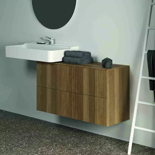 Dulap baza suspendat Ideal Standard Atelier Conca 2 sertare cu blat 100 cm finisaj nuc inchis [6]