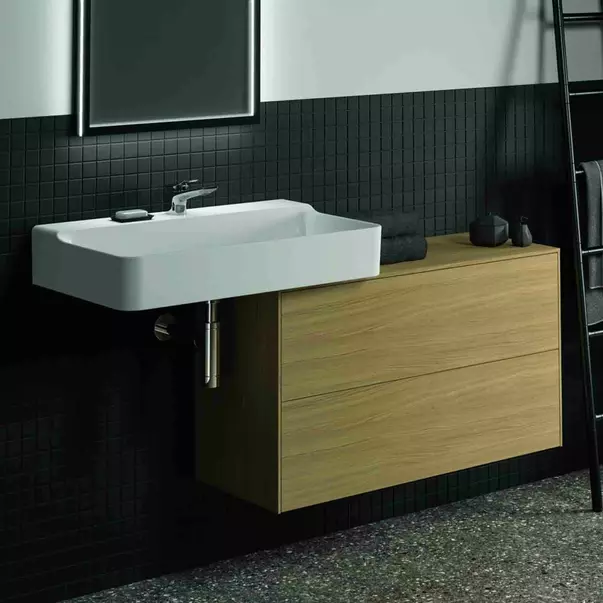 Mobilier Baie - Dulap baza suspendat Ideal Standard Atelier Conca 2 sertare cu blat 100 cm finisaj stejar deschis