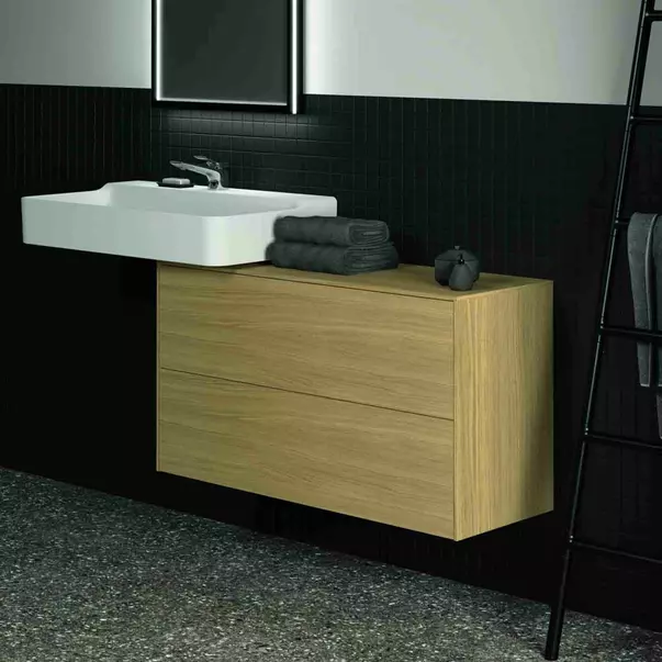 Dulap baza suspendat Ideal Standard Atelier Conca 2 sertare cu blat 100 cm finisaj stejar deschis [3]