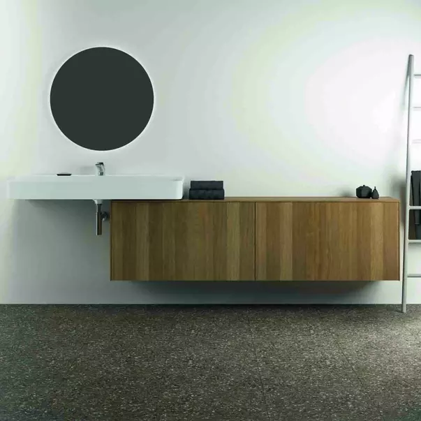 Dulap baza suspendat Ideal Standard Atelier Conca 2 sertare cu blat 200 cm finisaj nuc inchis [4]