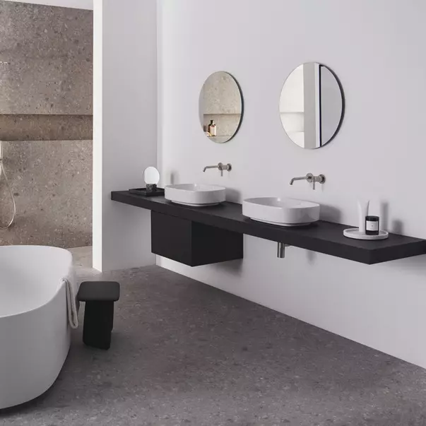  Dulapuri baie - Blat pentru lavoar Ideal Standard Atelier Conca fara decupaj finisaj stejar inchis 240 cm