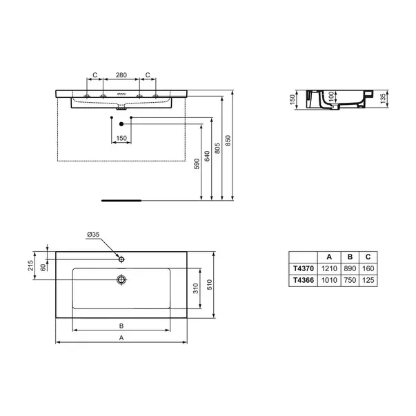 Lavoar pe mobilier Ideal Standard Atelier Extra alb lucios 101 cm [12]