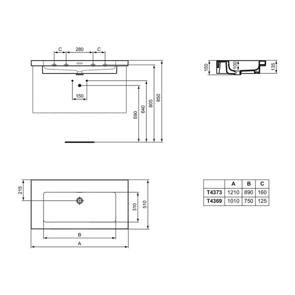 Lavoar pe mobilier Ideal Standard Atelier Extra alb lucios cu orificiu preaplin 101 cm [12]