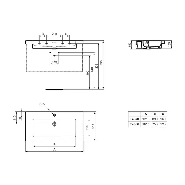 Lavoar pe mobilier Ideal Standard Atelier Extra alb mat 121 cm [11]