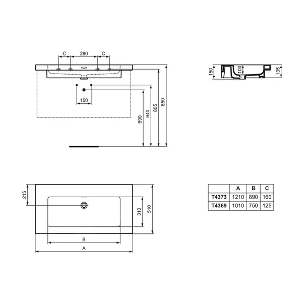 Lavoar pe mobilier Ideal Standard Atelier Extra alb lucios cu orificiu preaplin 121 cm [12]