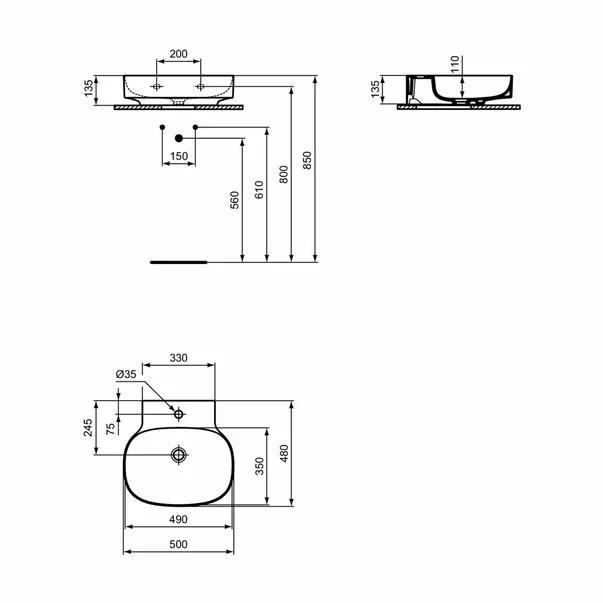 Lavoar suspendat Ideal Standard Atelier Linda-X alb lucios cu orificiu baterie 50 cm [12]