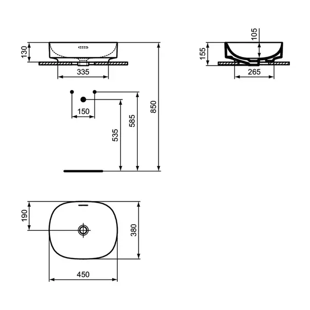 Lavoar pe blat Ideal Standard Atelier Linda-X alb mat 45 cm cu orificiu preaplin [11]