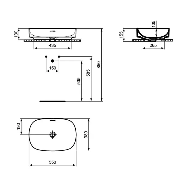 Lavoar pe blat Ideal Standard Atelier Linda-X alb lucios 55 cm cu orificiu preaplin [12]