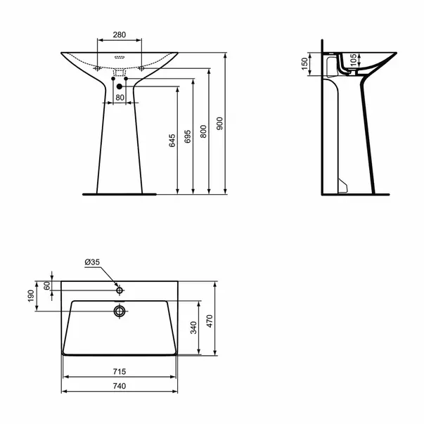Lavoar freestanding Ideal Standard Atelier Tipo-Z alb lucios 74 cm [10]