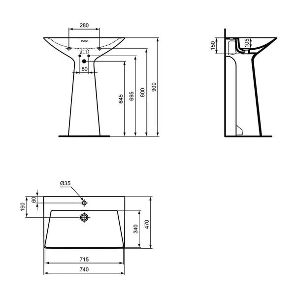 Lavoar freestanding Ideal Standard Atelier Tipo-Z alb mat 74 cm [9]