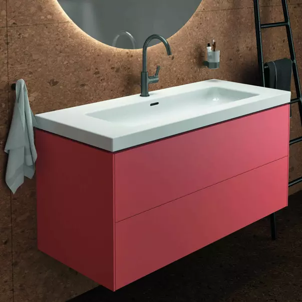 Dulap baza suspendat Ideal Standard Atelier Conca 2 sertare rosu - oranj 120 cm [3]