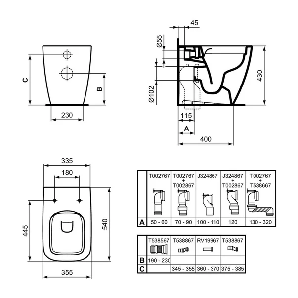 Vas WC pe pardoseala Ideal Standard i.life B inaltat alb lucios rimless [3]