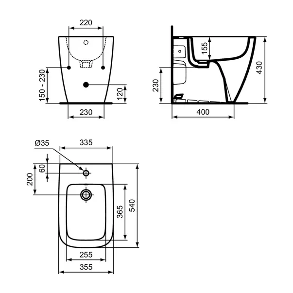 Bideu pe pardoseala Ideal Standard I.life B alb lucios SmartGuard [6]