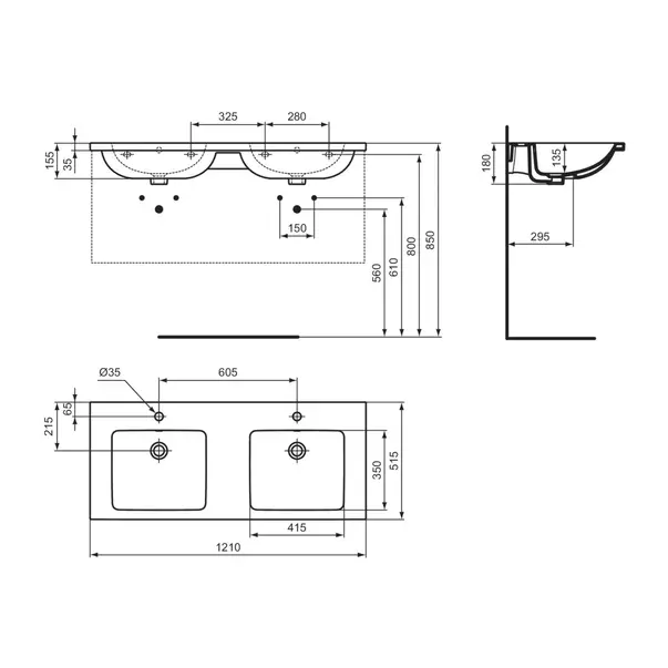 Lavoar suspendat Ideal Standard i.life B alb lucios 121 cm cu orificii baterie si preaplin [12]