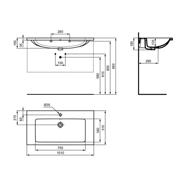 Lavoar suspendat Ideal Standard i.life B alb lucios 101 cm cu orificiu baterie si preaplin [12]